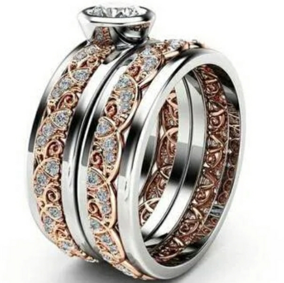 Rose gold pattern ring set - Picture 1 of 3